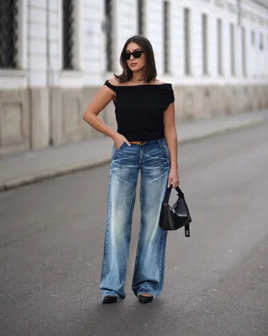 Washed Denim Jeans Vintage High Waist Wide Leg