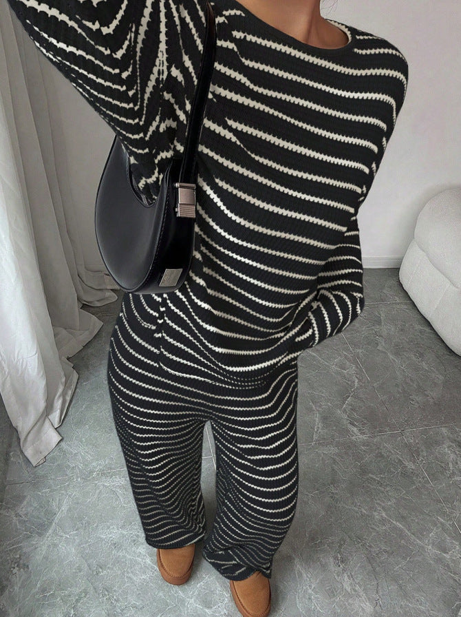 Striped Knit Jumpsuit Boutique Wide Leg Ribbed Loungewear