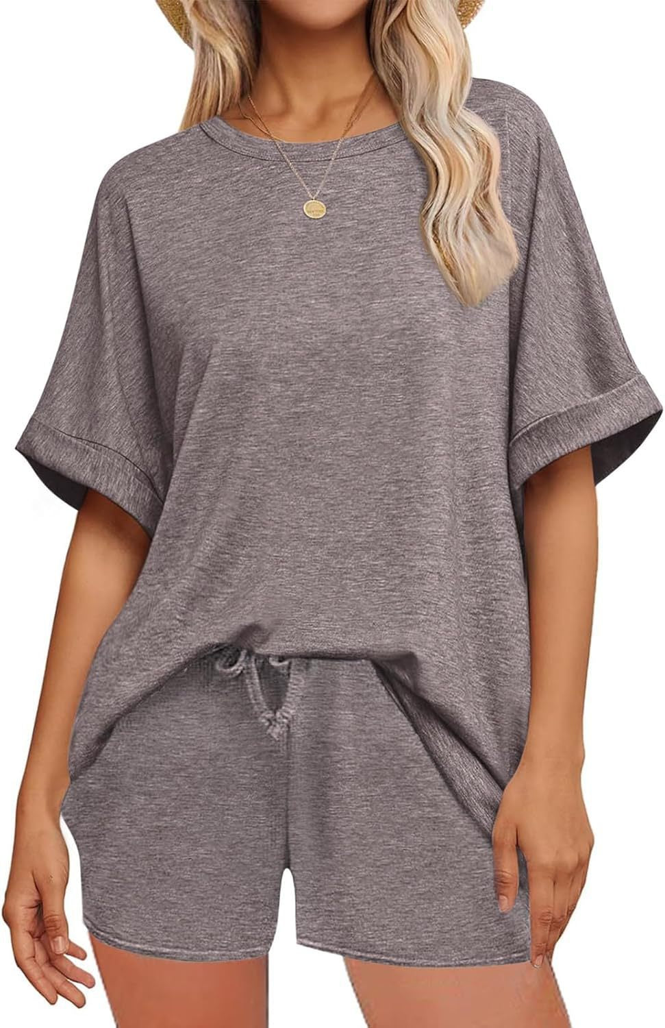Two Piece Shorts Set Oversized Tee Drawstring Outfit
