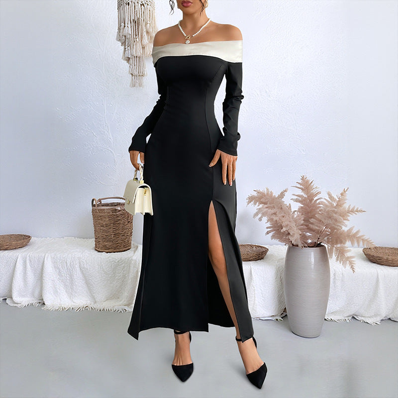Off Shoulder Split Maxi Dress Long Sleeve Evening Gown