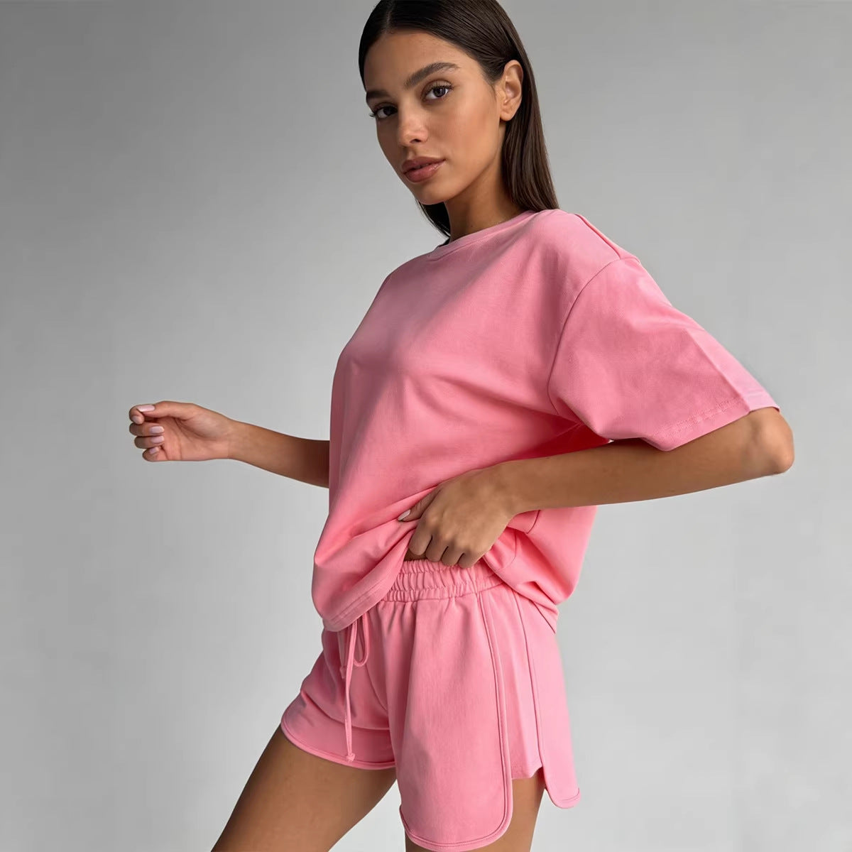 Two Piece Shorts Set, Oversized Tee & Drawstring Shorts