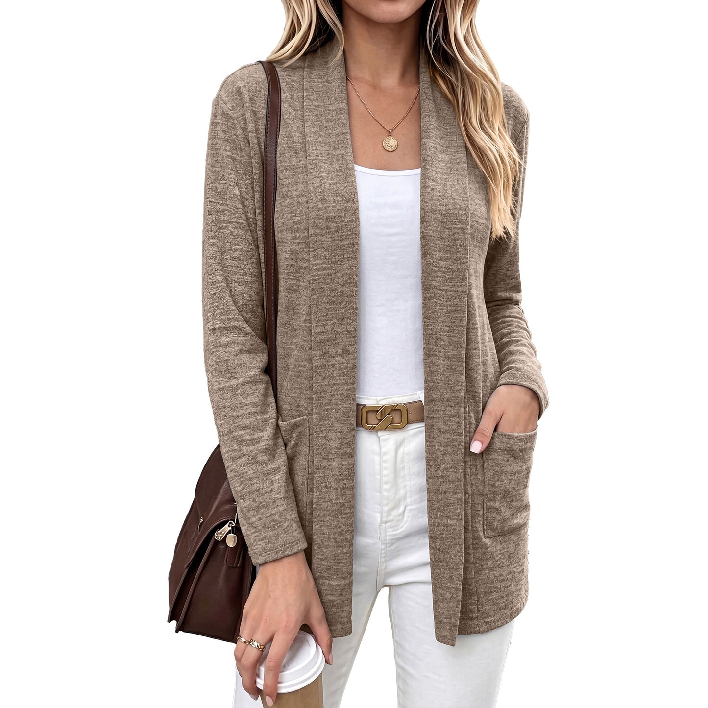 Open Front Pocket Long Sleeve Cardigan