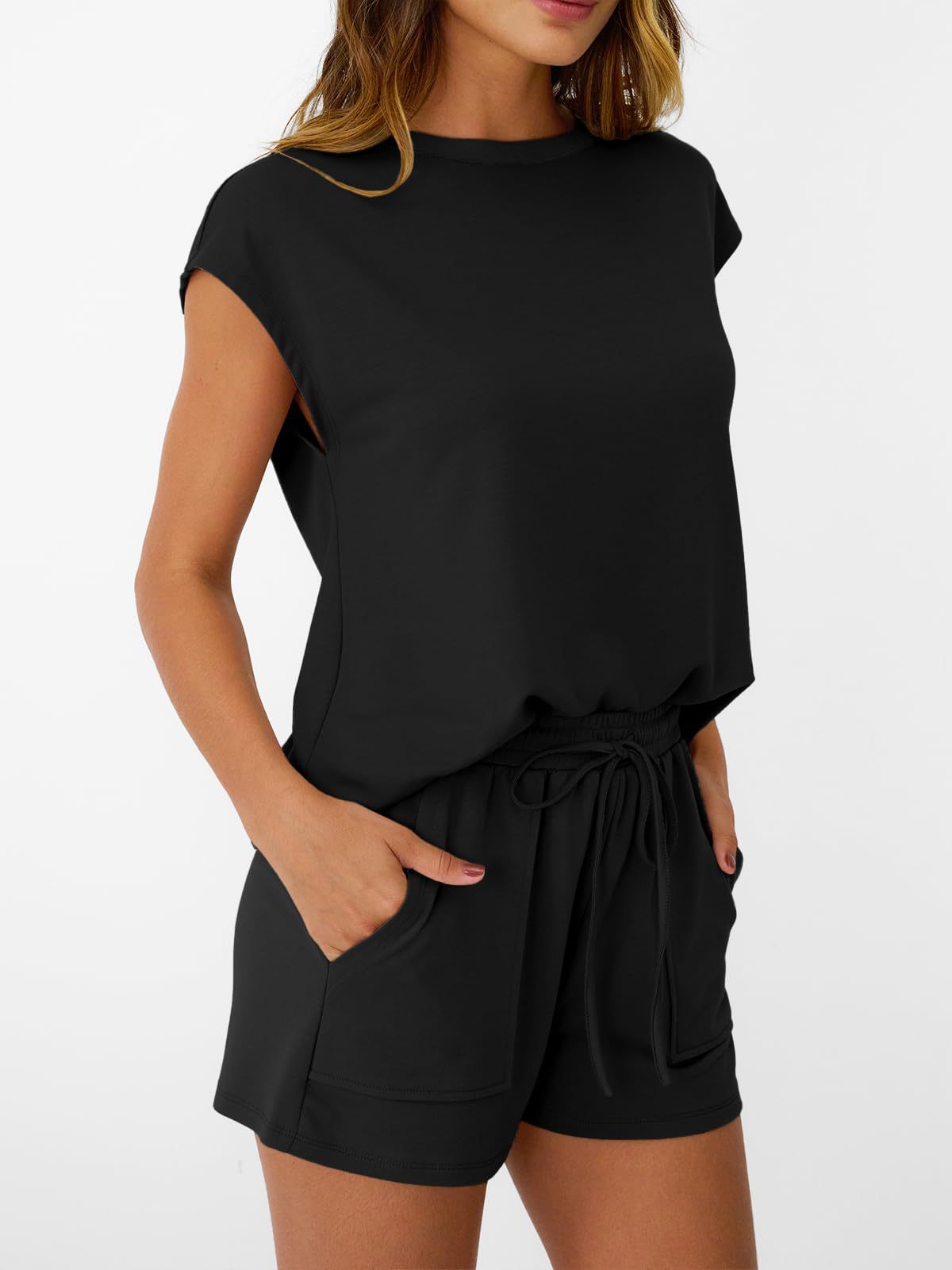 Solid Knit Lounge Set Casual Drawstring Pocket