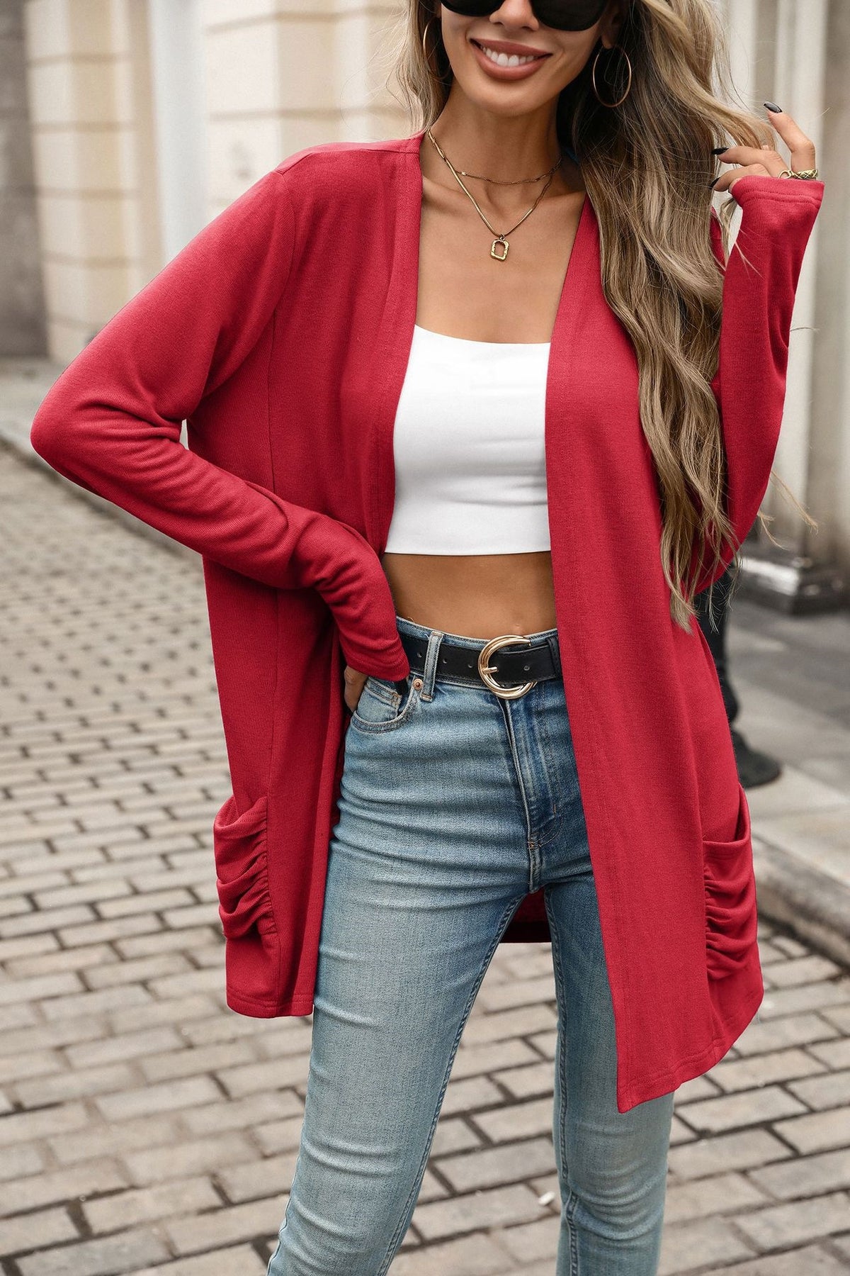 Women's Open Front Cardigan Long Sleeve with Pockets