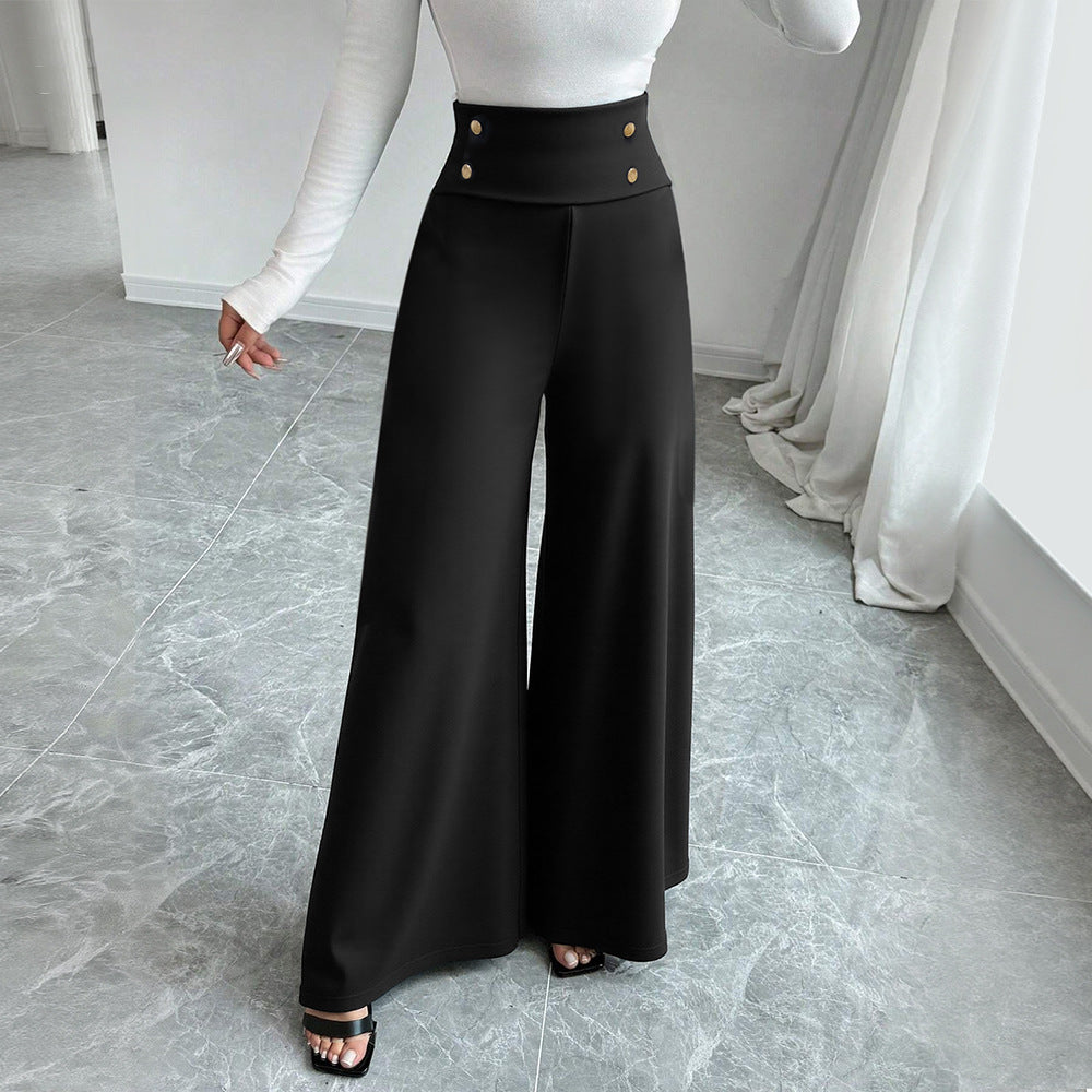 High Waist Button Detail Wide Leg Dress Pants