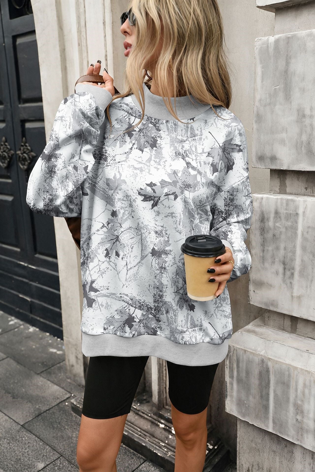 Camo Print Oversized Crew Neck Pullover Sweatshirt