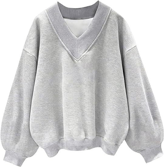 Solid Sweatshirt Casual Oversized V-Neck Pullover