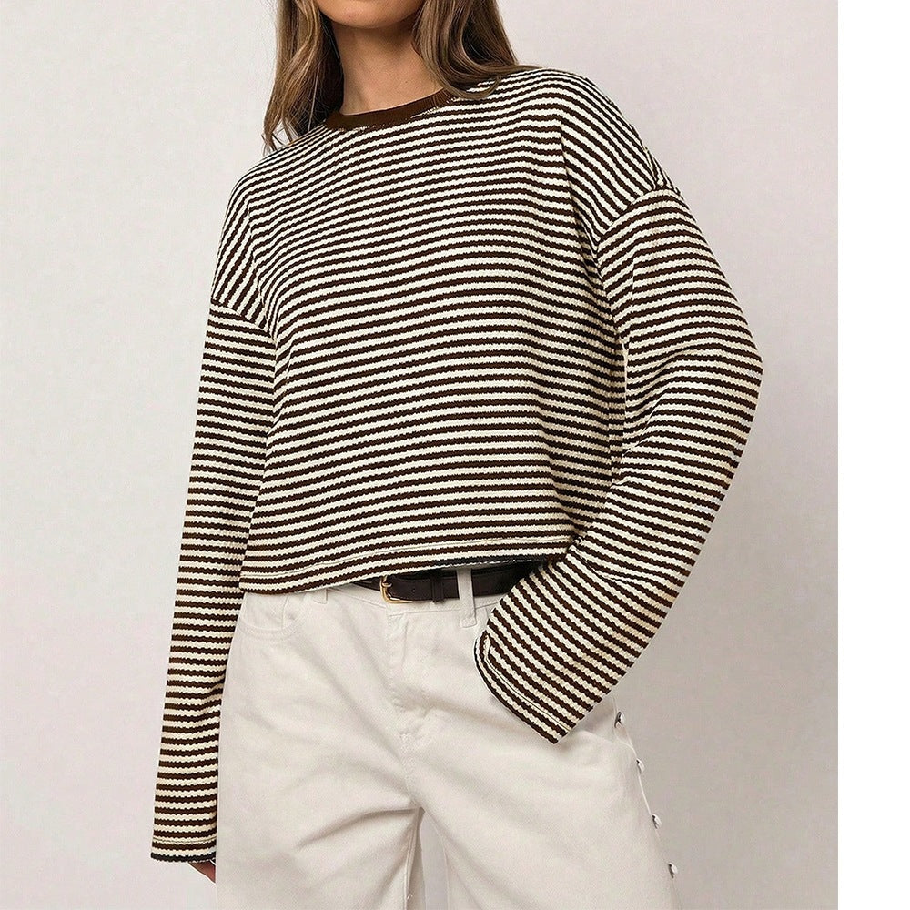 Striped Knit Sweater Long Sleeve Oversized Casual Top