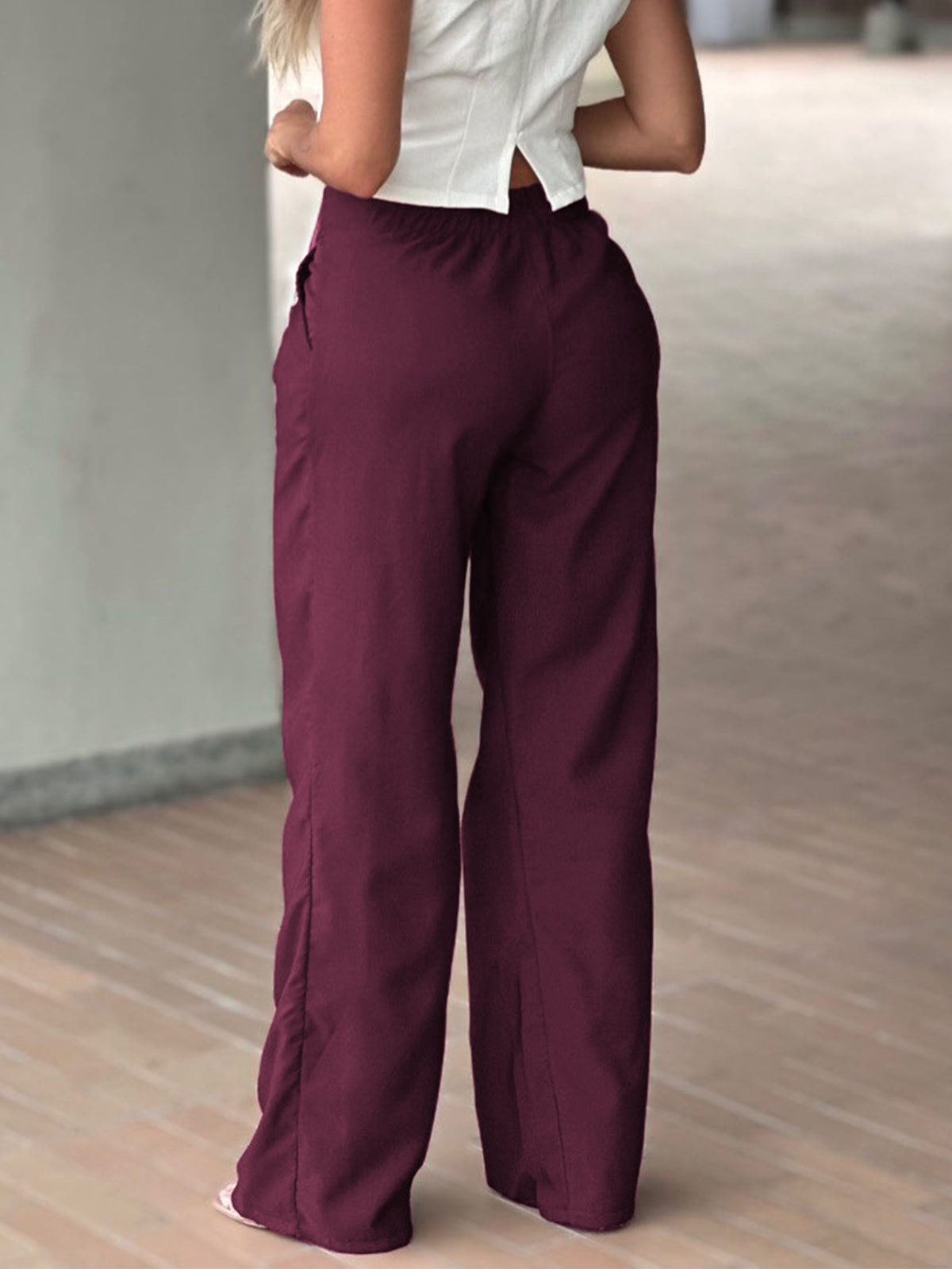 Women's High Waist Side Tie Wide Leg Dress Pants