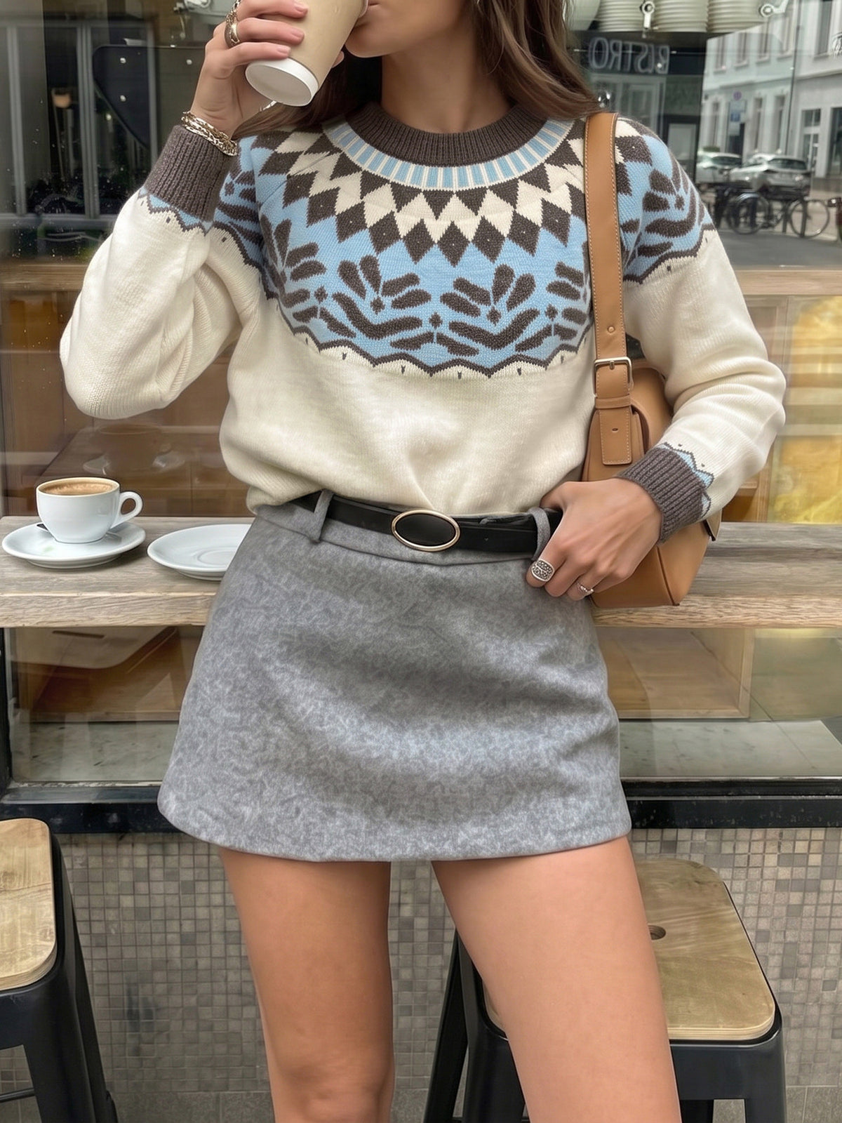 Fair Isle Crewneck Sweater Knit Vintage Pullover