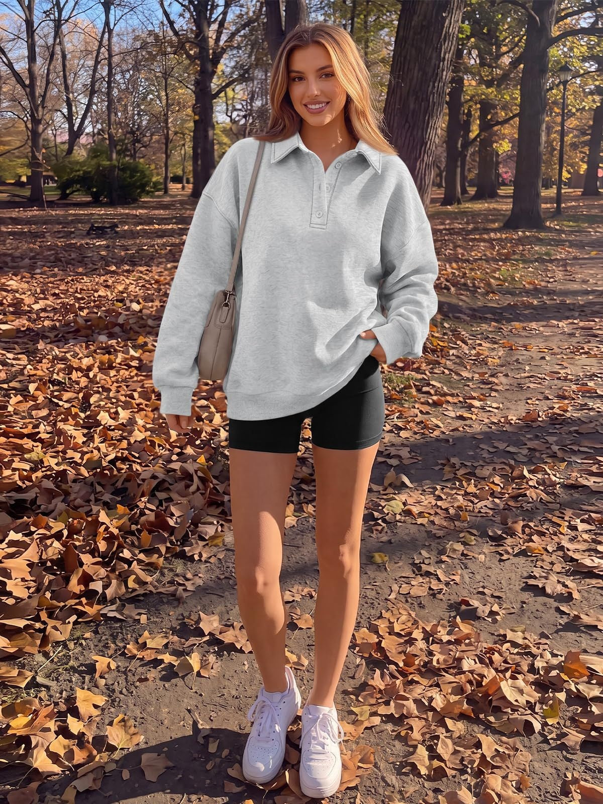 Polo Collar Fleece Pullover Oversized Casual Sweatshirt