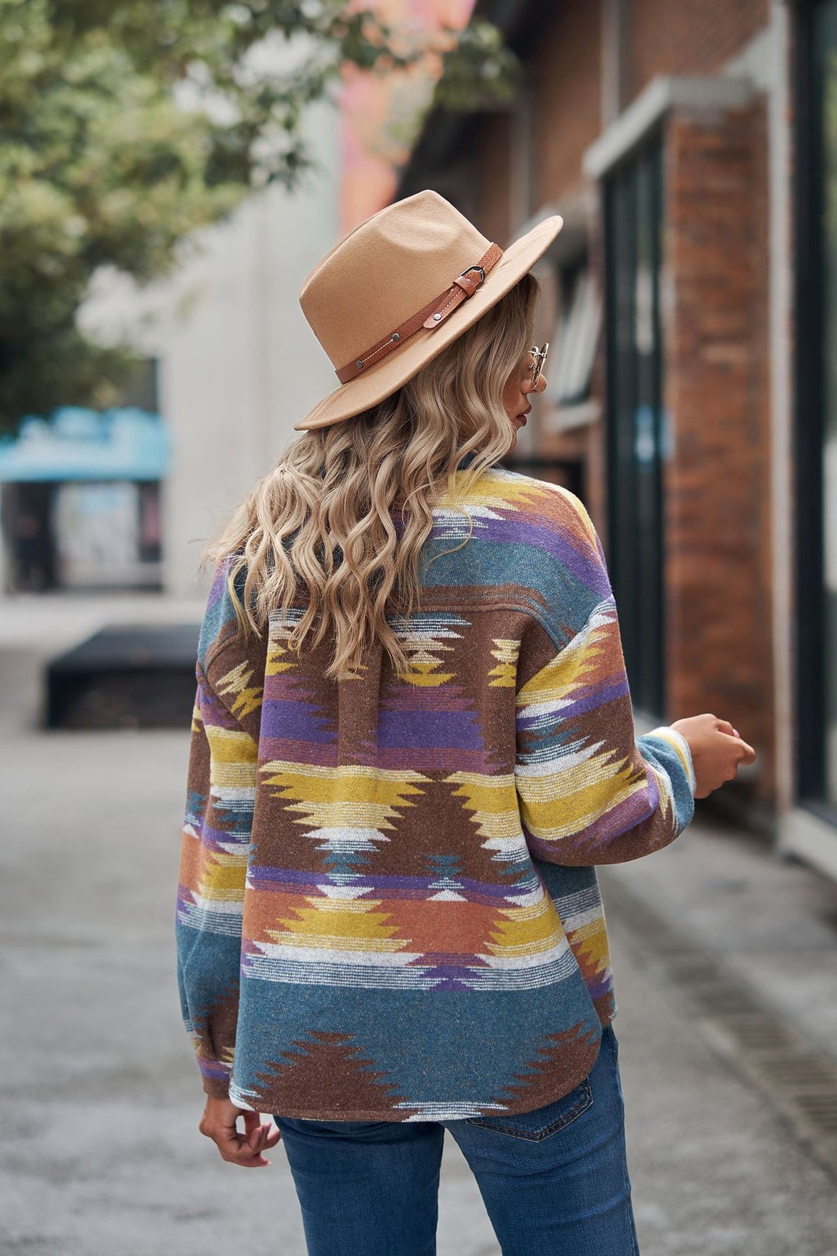 Women's Aztec Cropped Shacket Oversized