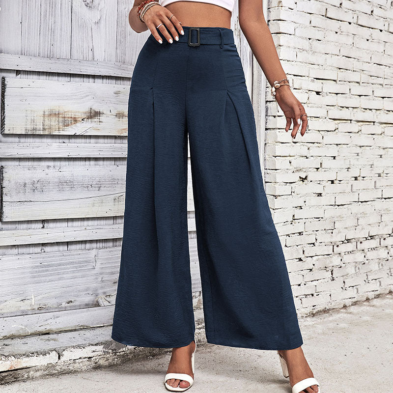 High Waist Wide Leg Solid Color Flowing Pants for Women
