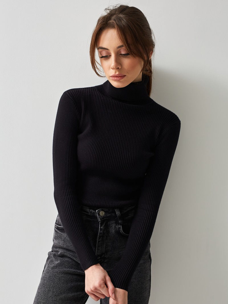 Ribbed Turtleneck Sweater Slim Fit Layering Pullover