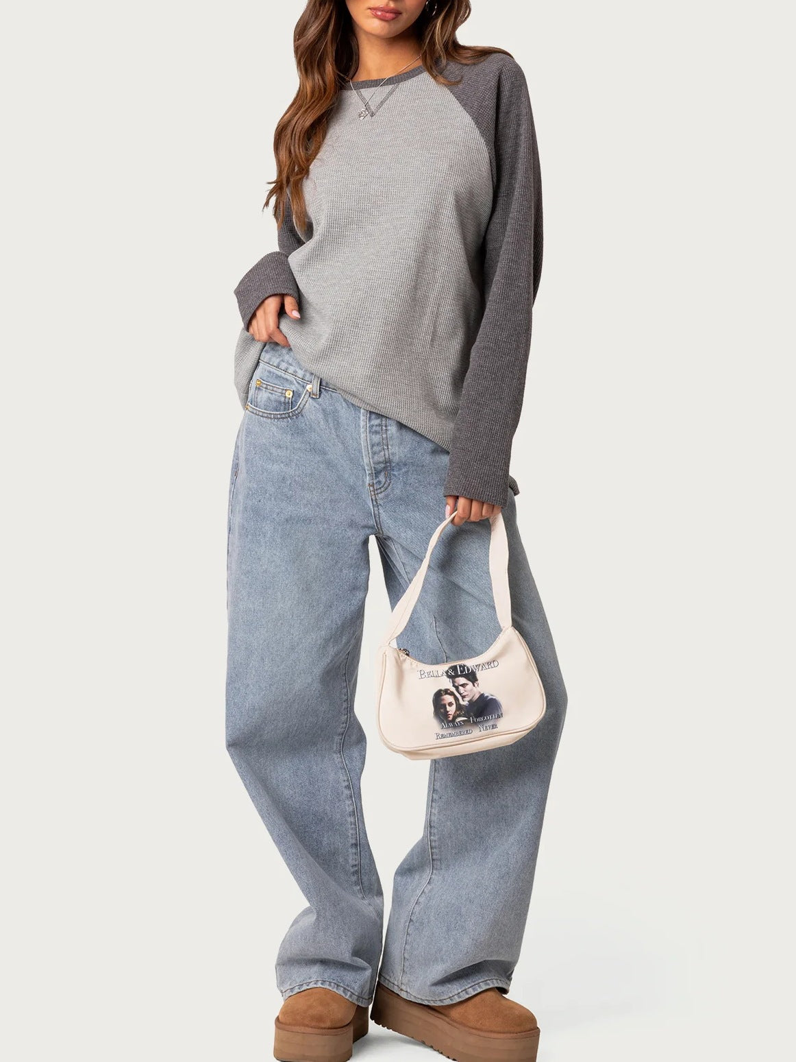 Colorblock Raglan Sleeve Waffle Knit Top