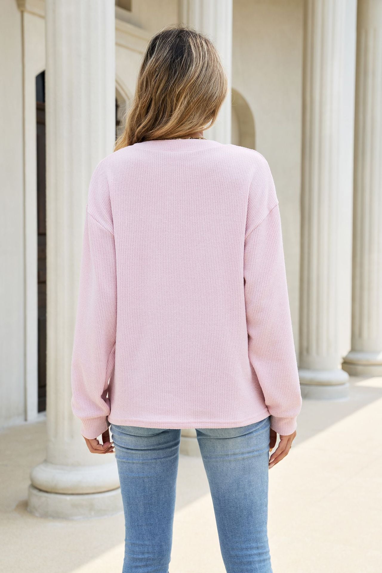 Women's Waffle Henley Pocket Sweatshirt Long Sleeve Oversized