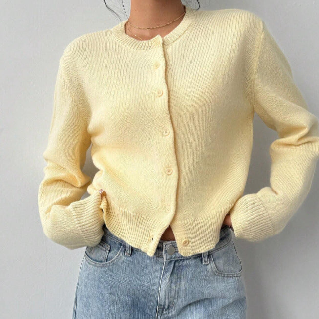Butter Yellow Cropped Button Knit Cardigan