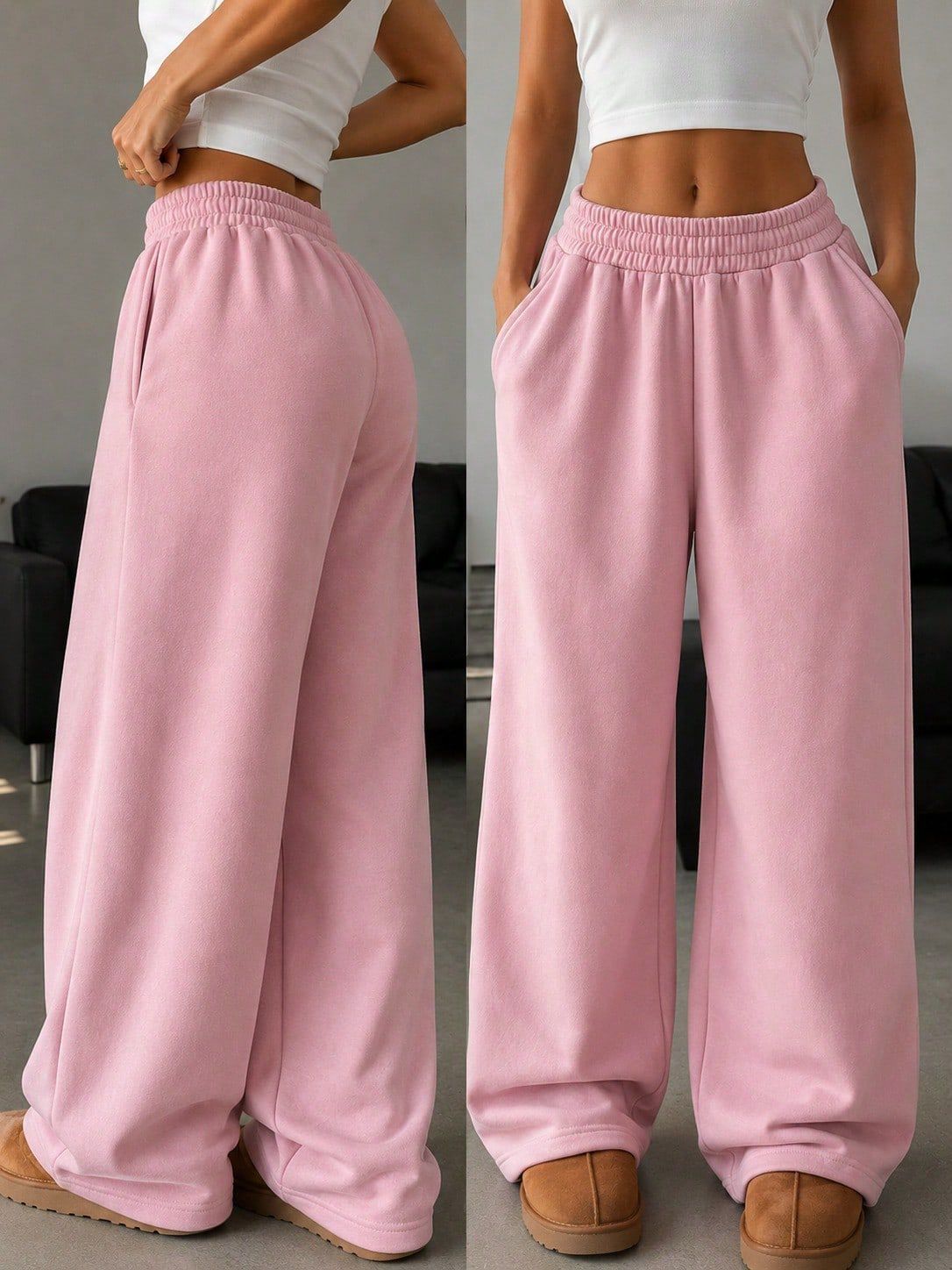 Fleece Lined Baggy Wide Leg Sweatpants Women Casual Pants