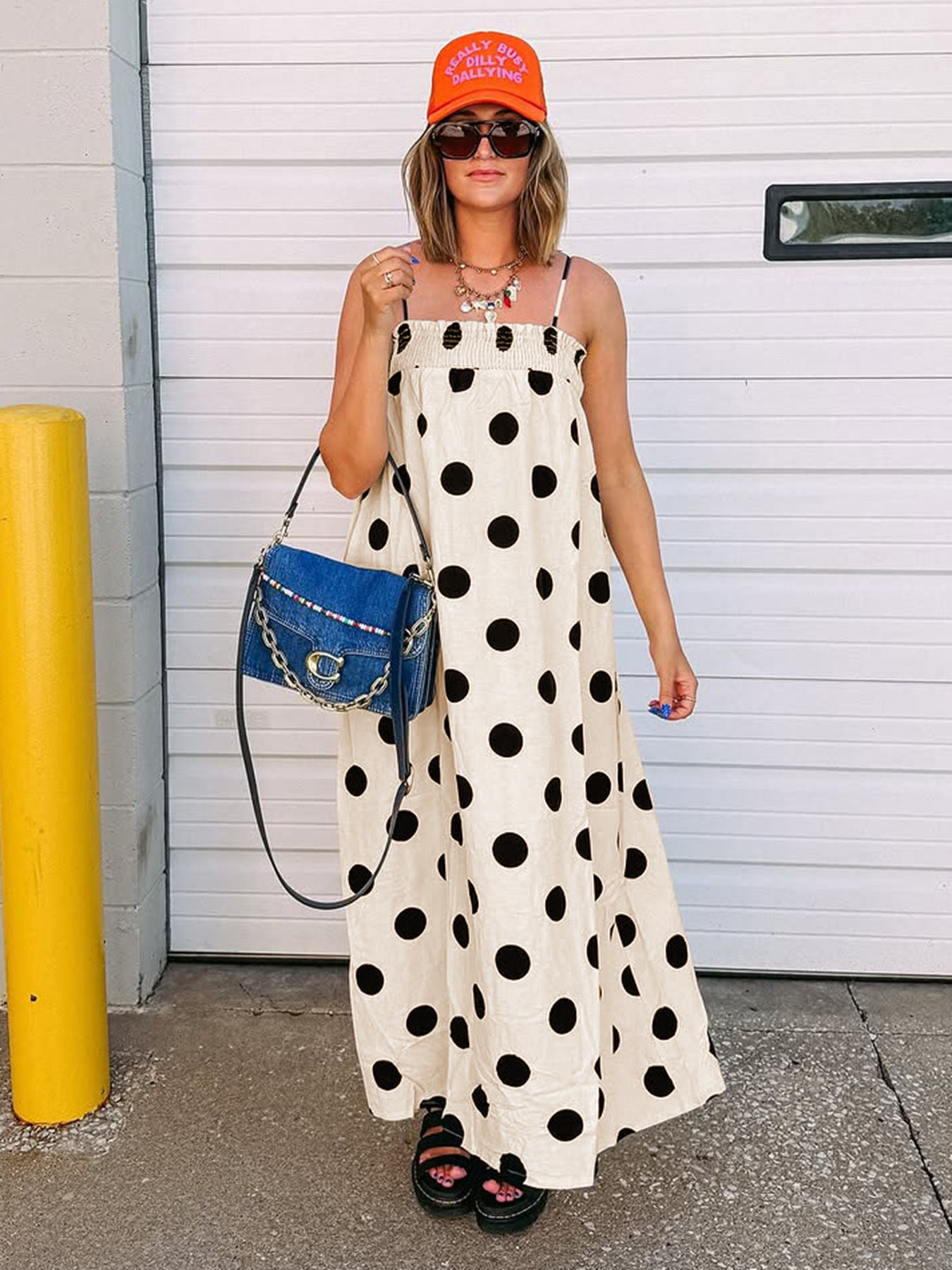 Polka Dot Cami Maxi Dress Sleeveless Flowy Dress