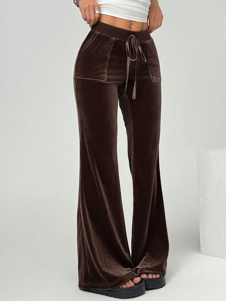 Velvet Flare Pants High Waist Wide Leg Casual Trousers