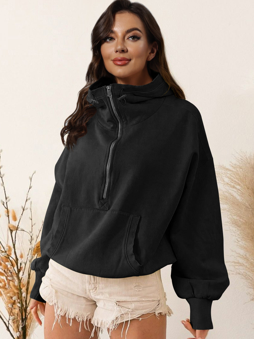 Women's Oversized Half Zip Hoodie Sweatshirt Pullover