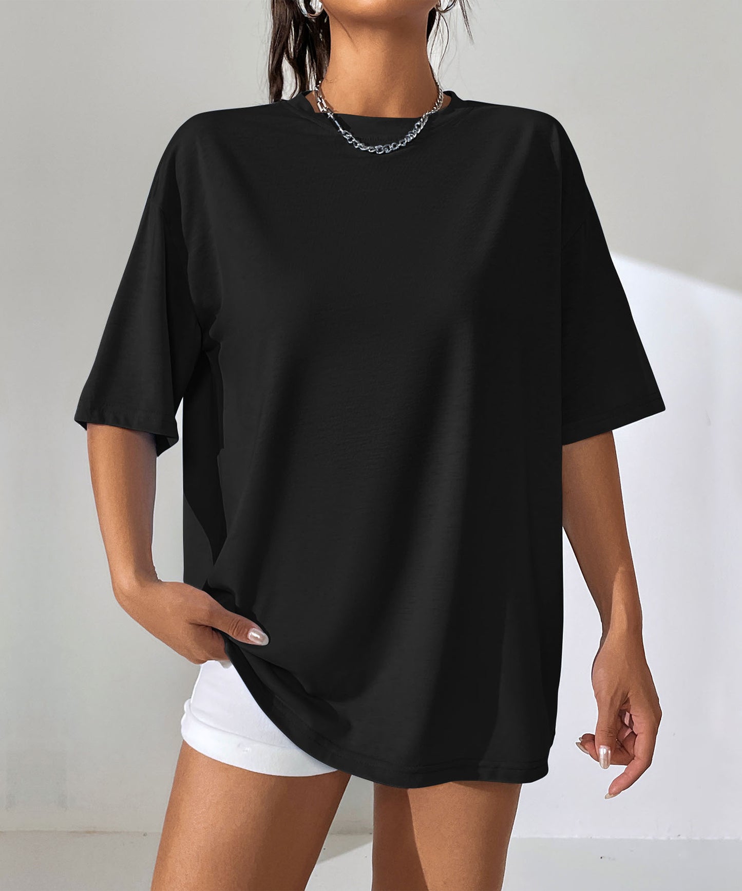 Oversize Casual Solid Short Sleeve Round Neck T Shirt