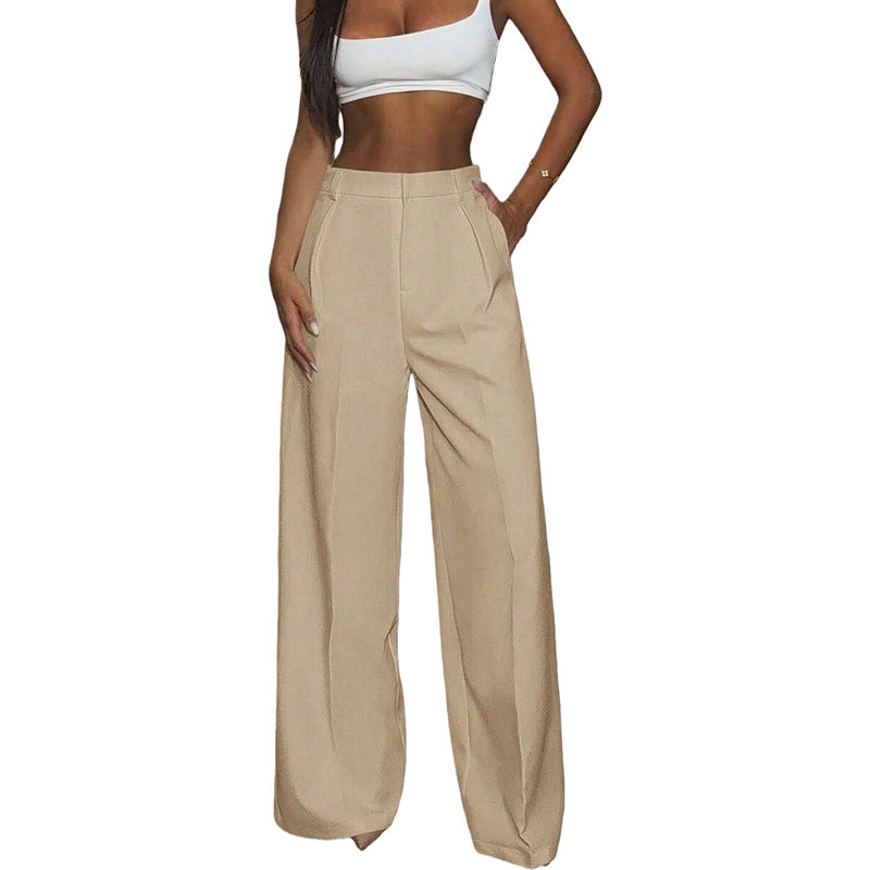 Solid High Waisted Wide Leg Dress Pants Business Work Trousers