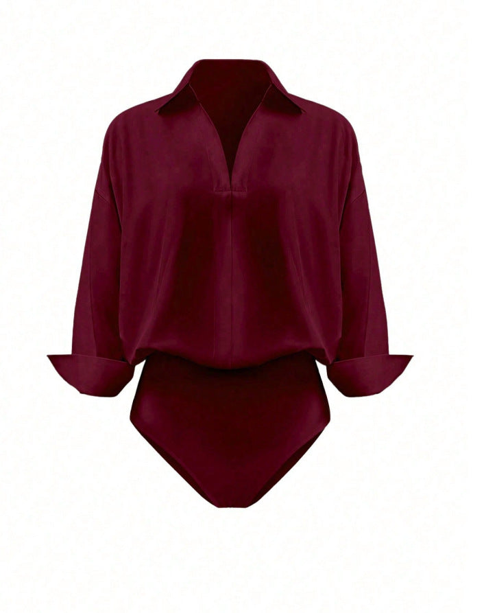 Solid Blouse Oversized Business Casual Collared Tunic