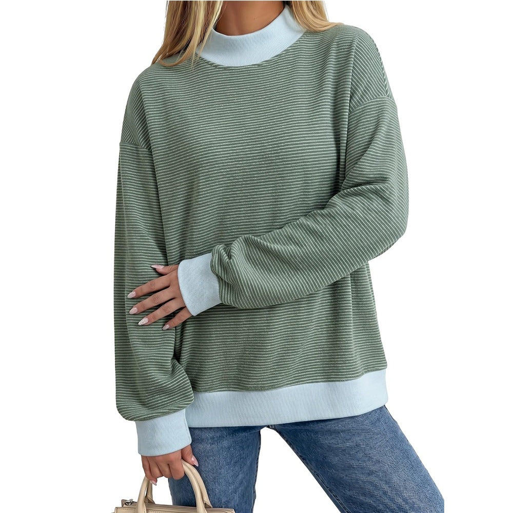 Striped Colorblock Oversized Long Sleeve Casual Sweatshirt