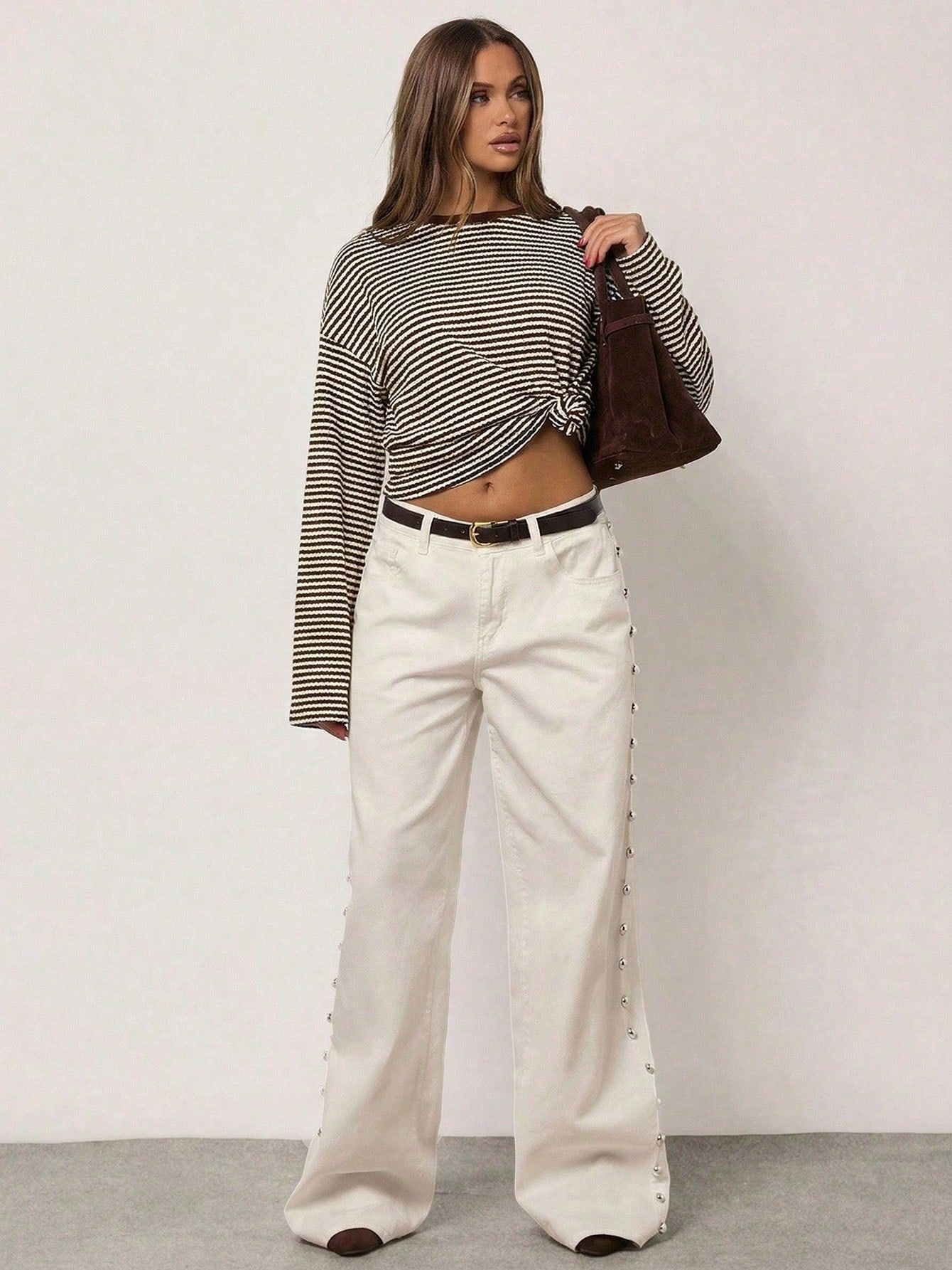 Striped Knit Sweater Long Sleeve Oversized Casual Top