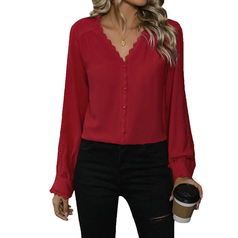 Elegant V Neck Long Sleeve Blouse Casual Fall Top