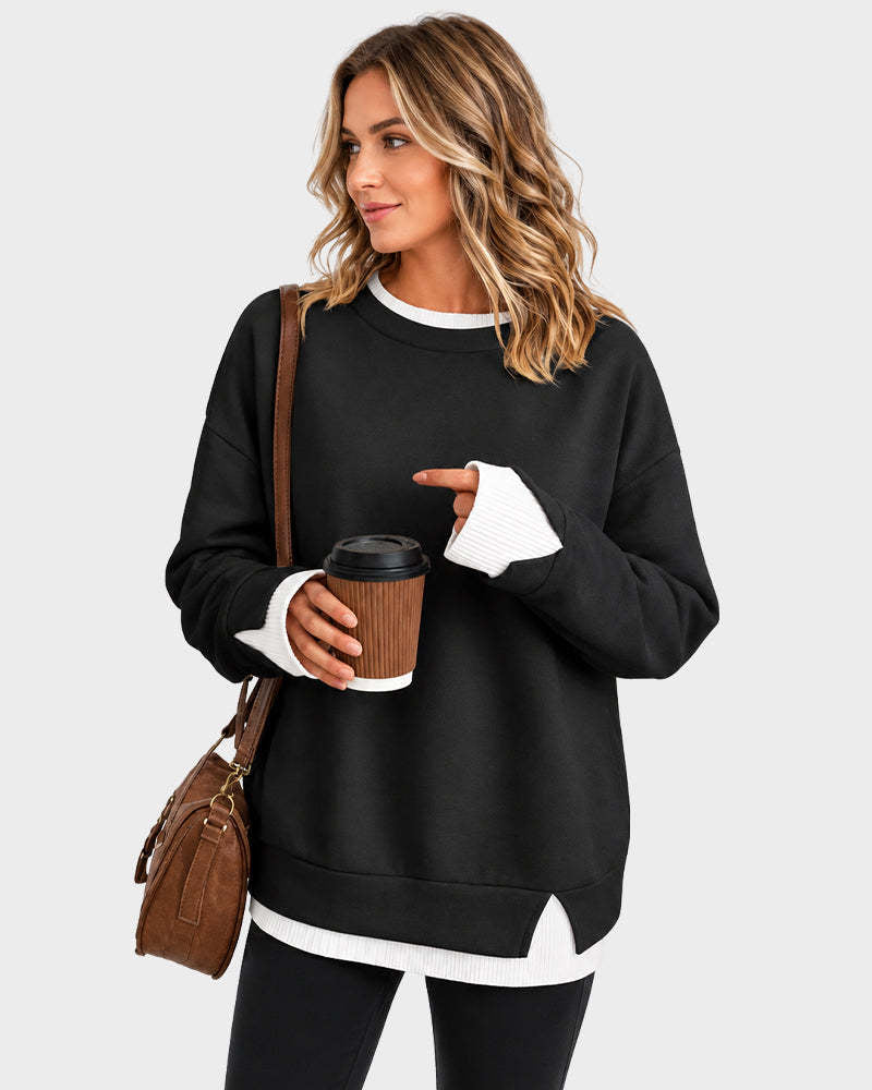 Womens Oversized Crewneck Sweatshirt Color Block Pullover
