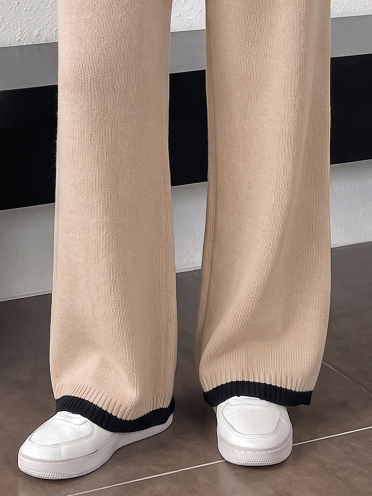 Women's High Waist Knit Wide Leg Sweater Pants Color Block