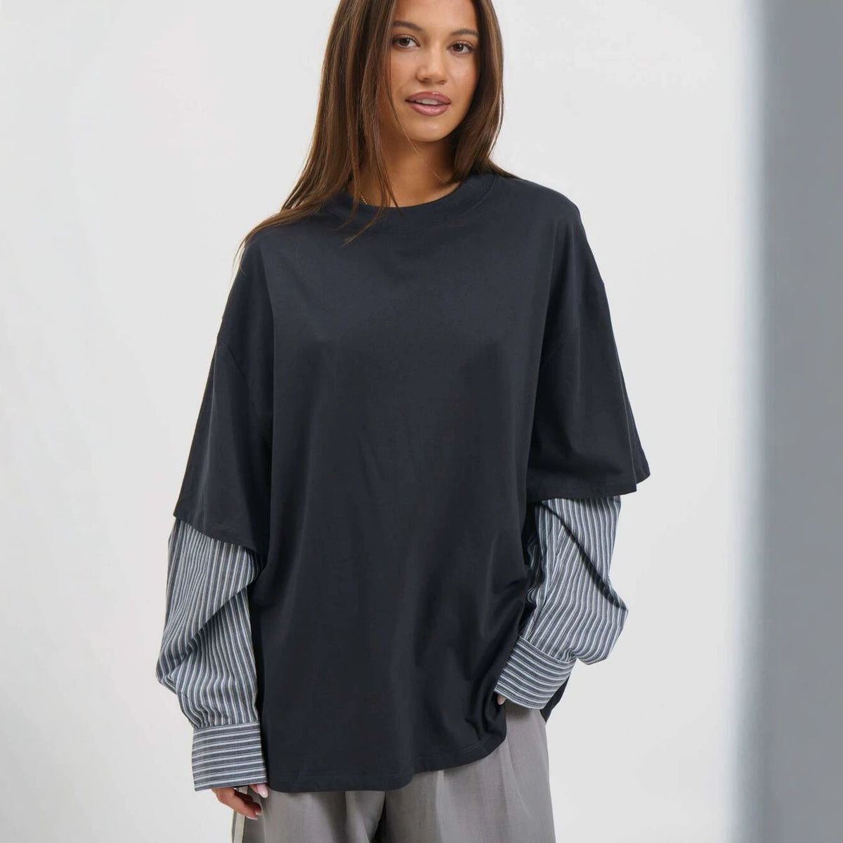 Oversized Layered Long Sleeve Cotton Tee