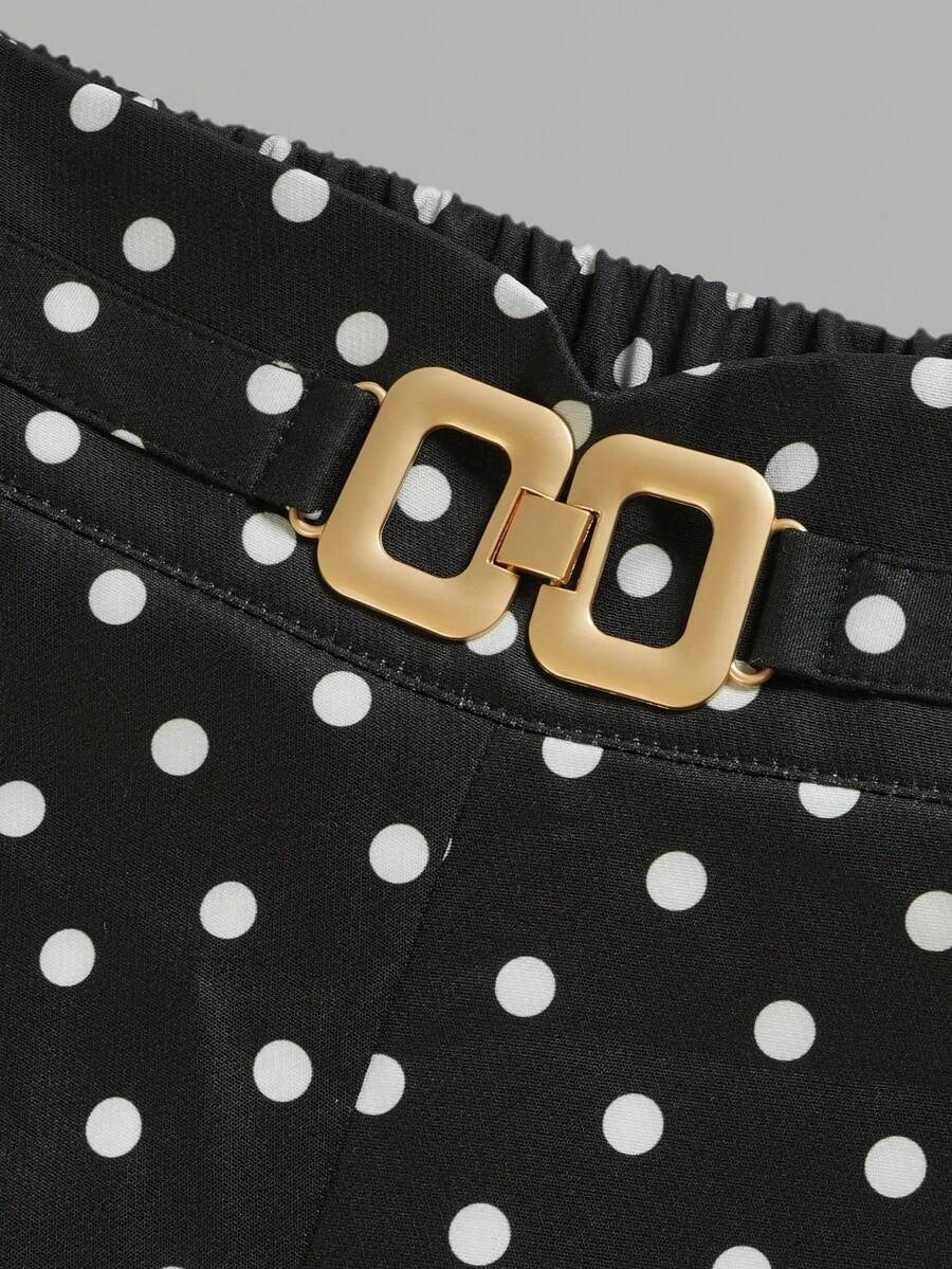 Women's Polka Dot High Waisted Wide Leg Black Dress Pants