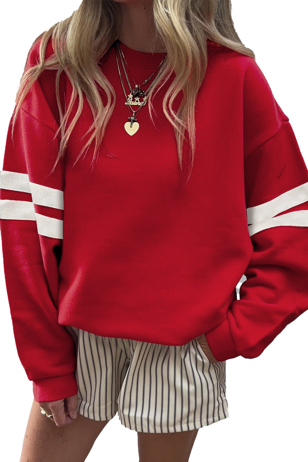 Stripe Varsity Sweatshirt Women Oversized Casual Top