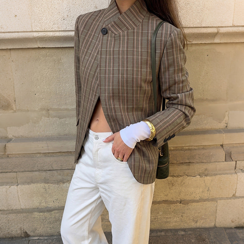 Women's Oversized Plaid Blazer Workwear Office Jacket