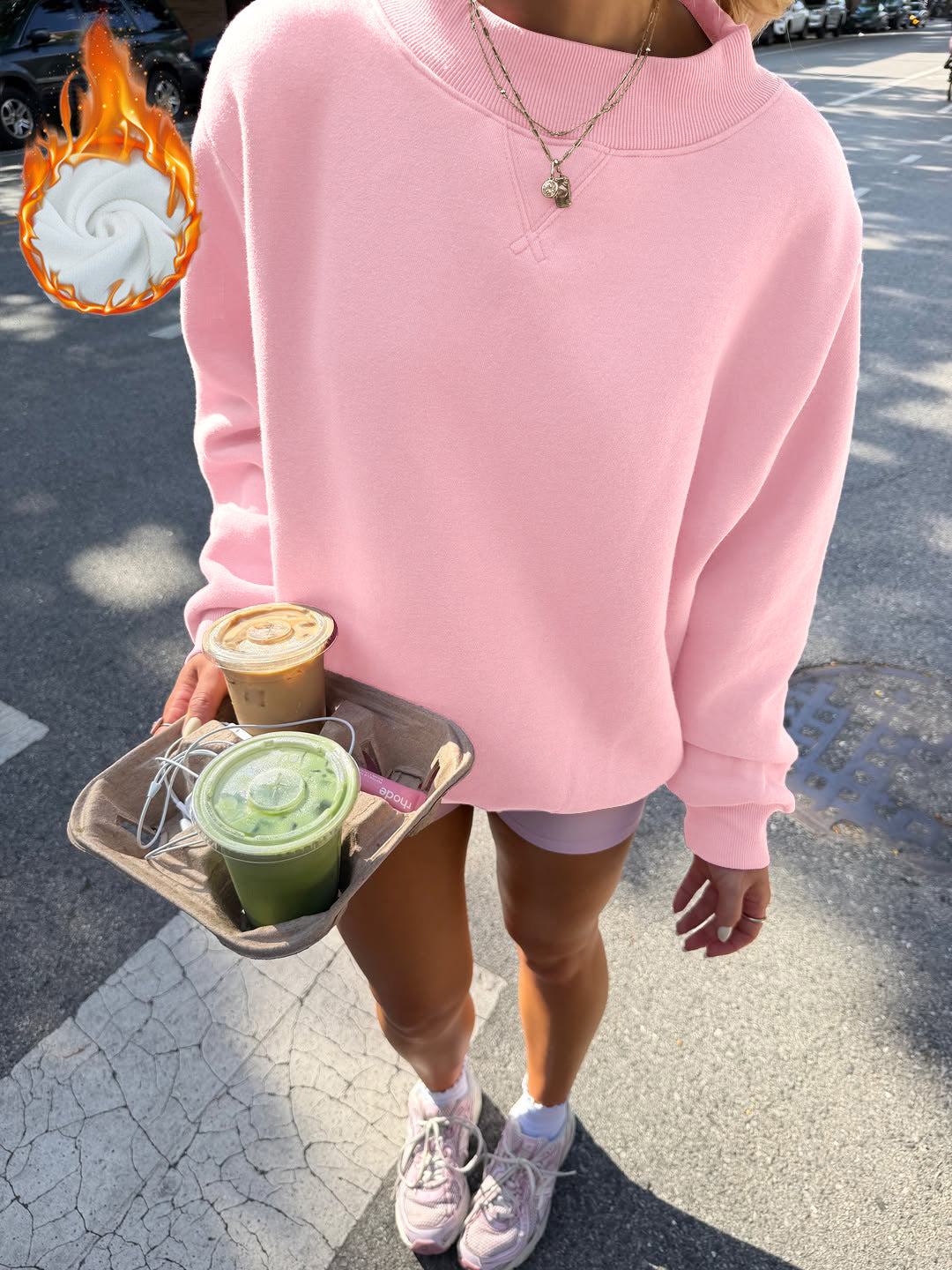 Women's Oversized Fleece Mock Neck Pullover Sweatshirt