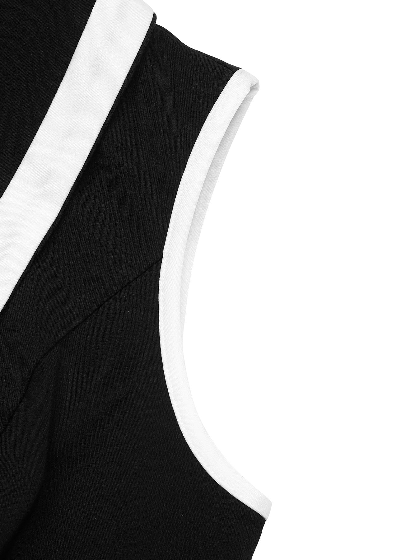 Black White Trim Sleeveless Button Front Work Dress