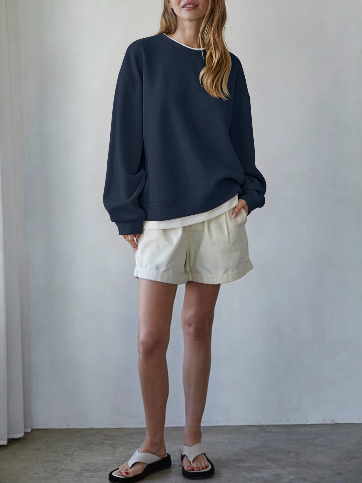 Women's Oversized Color Block Crewneck Sweatshirt