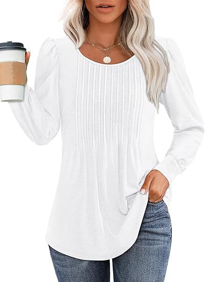 Solid Cotton Top Casual Pleated Puff Sleeve