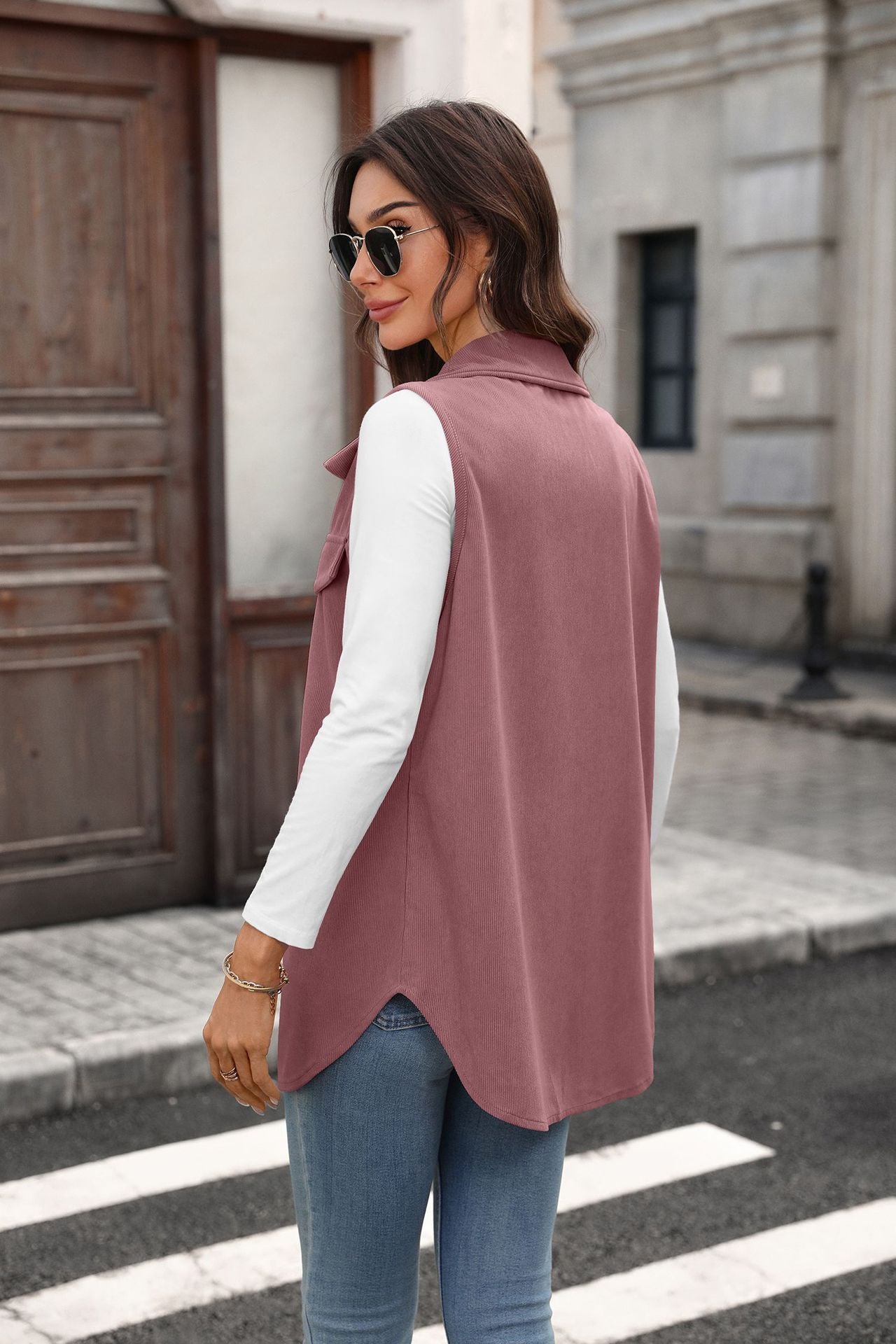 Solid Corduroy Vest Button Front Oversized Casual Layering