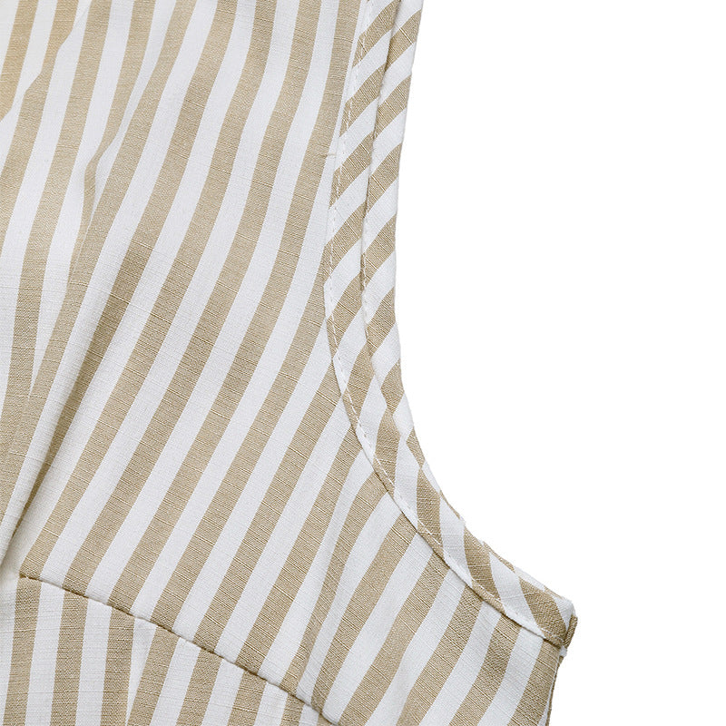 Striped Sleeveless V Neck Wide Leg Jumpsuit Belted