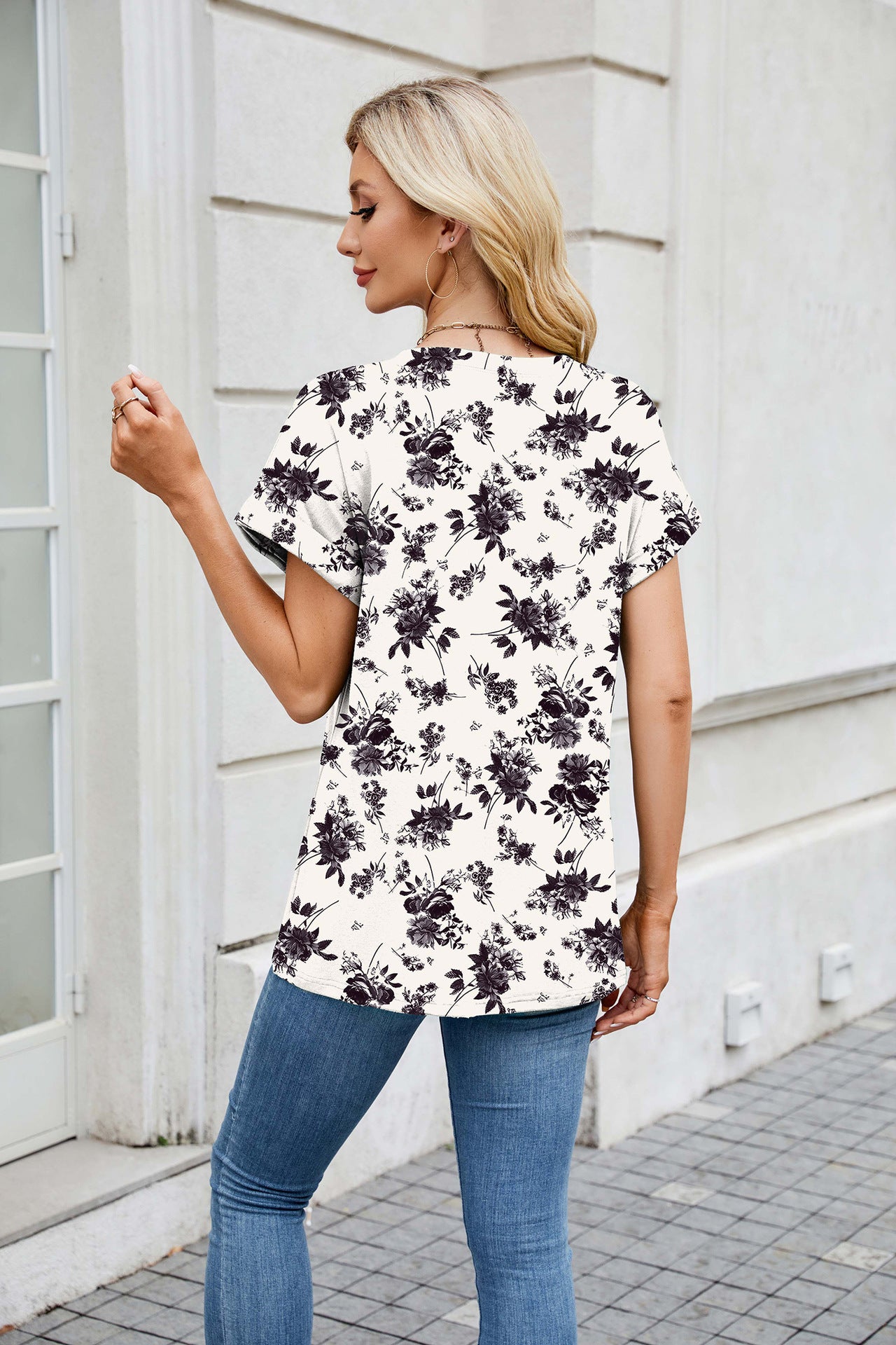 Women Print Loose Fit Crew Neck Short Sleeve T-Shirt