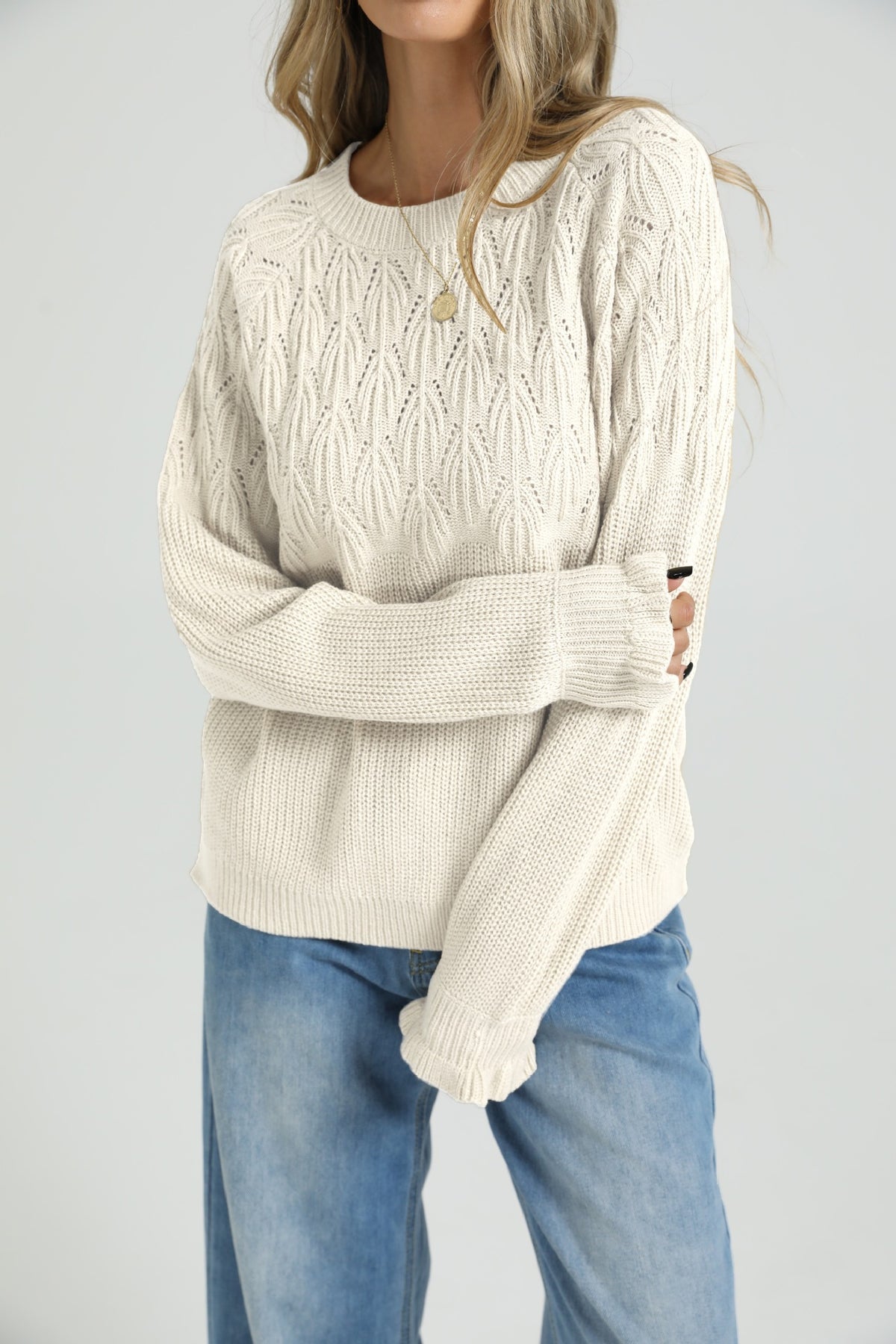 Women's Oversized Crew Neck Chunky Knit Pullover Sweater