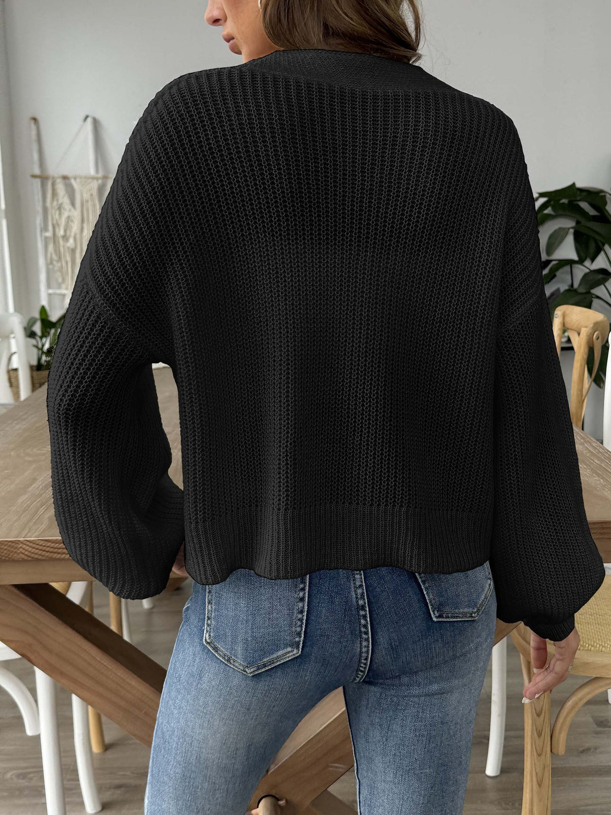 Women's Crochet Flower V Neck Button Down Cropped Cardigan