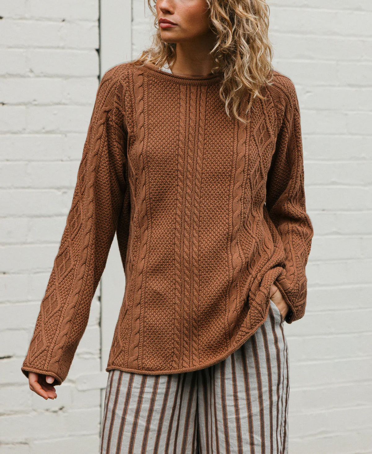 Women's Oversized Cable Knit Crew Neck Sweater