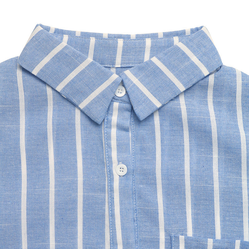 Striped Polyester Shirt Resort Oversized Button Down