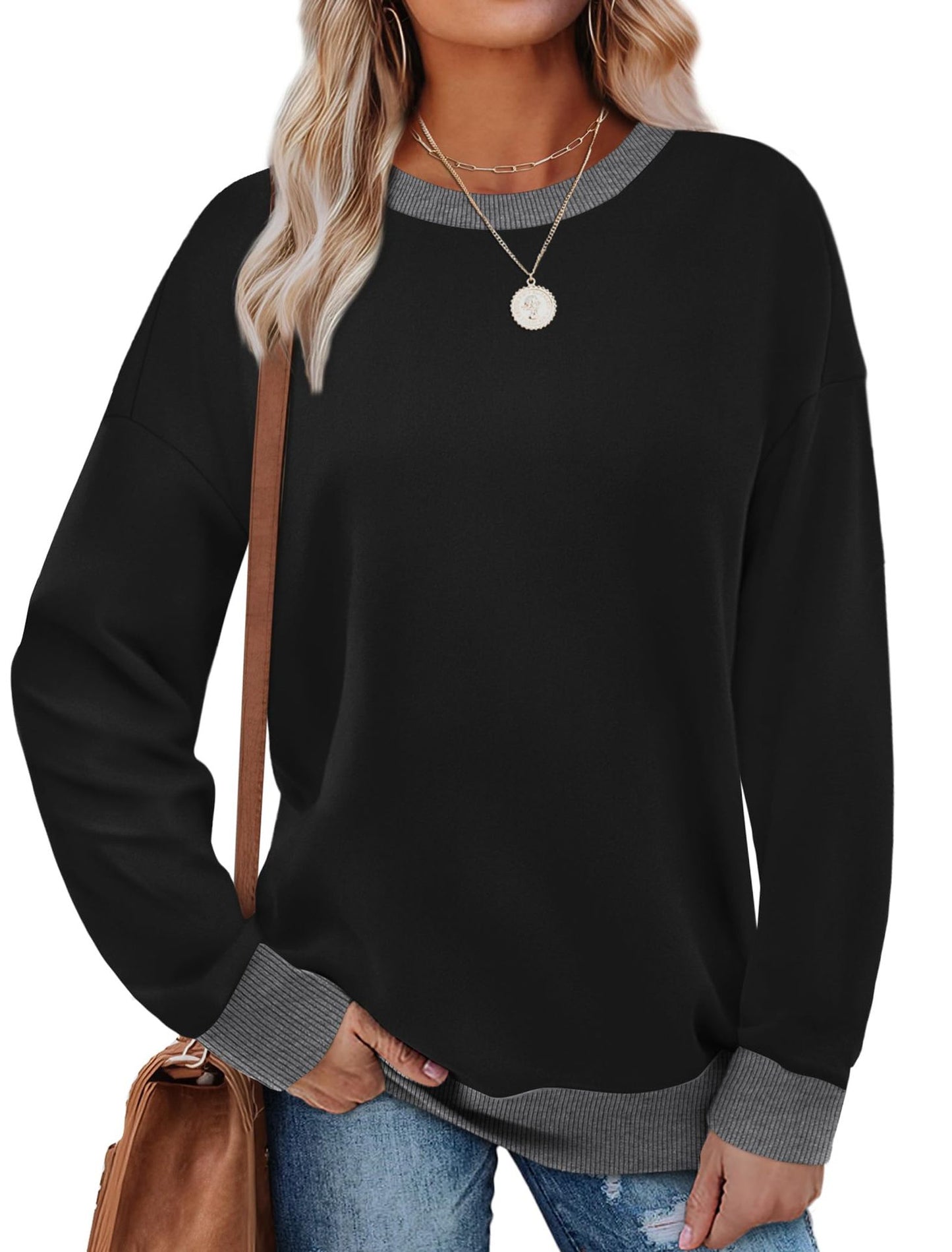 Women's Oversized Colorblock Crewneck Sweatshirt