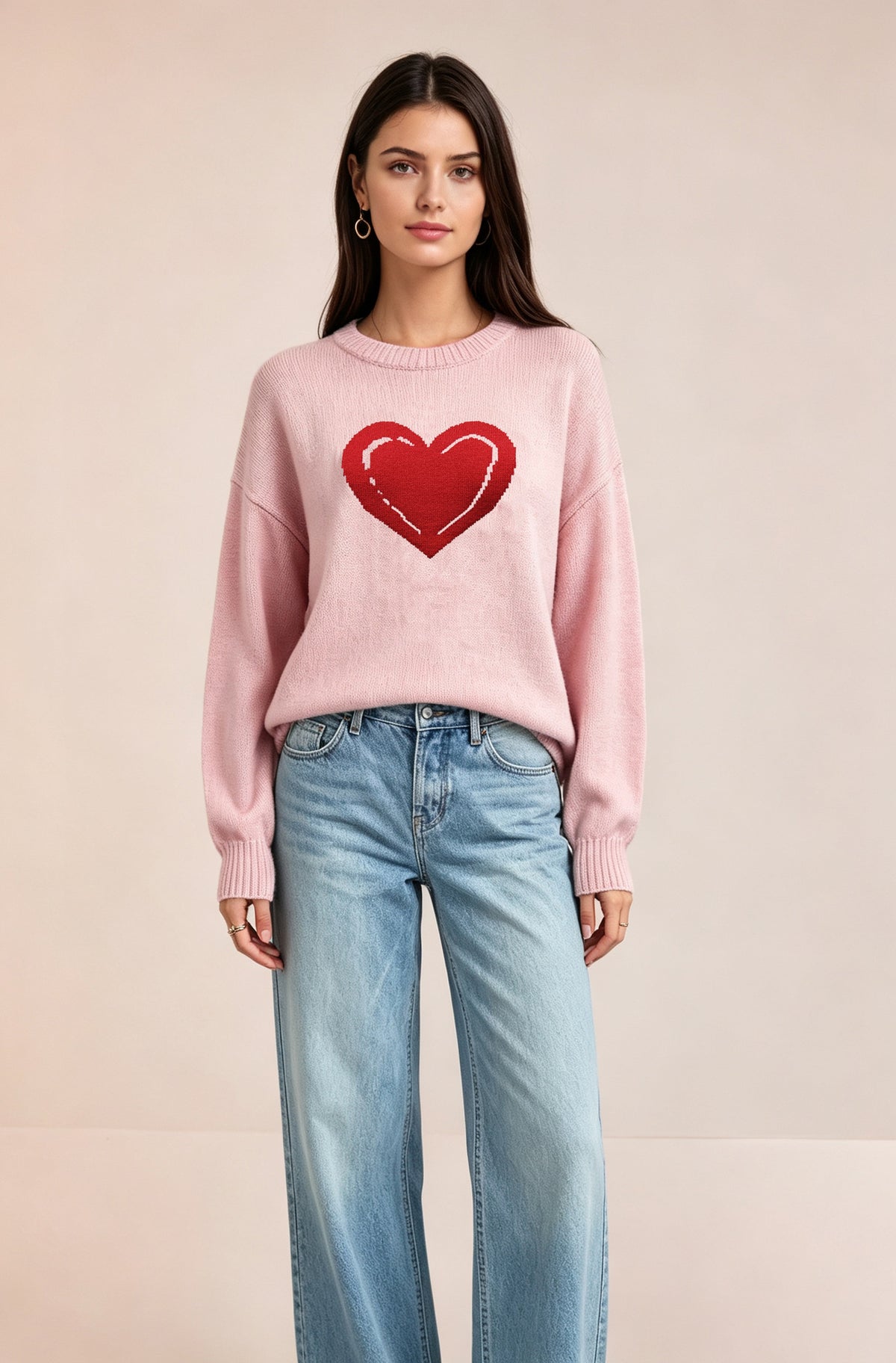 Women's Heart Graphic Crewneck Knit Pullover Sweater